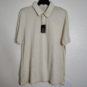 Estructure Mens Y2K Cream Striped Men's Polo Shirt Sz XL 4 Buttons Cotton/Rayon